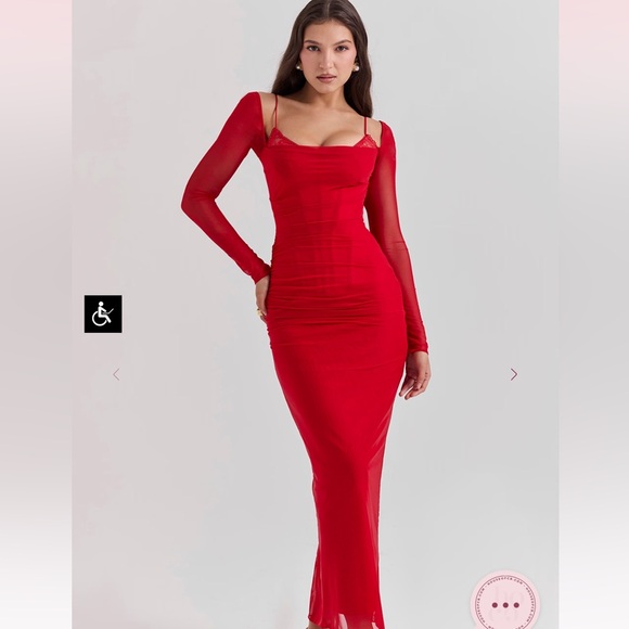House of cb Elegant Red Long Sleeve Dress - Picture 1 of 7